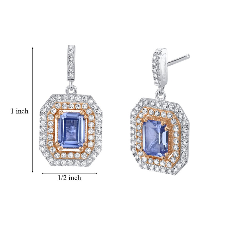 4 Carats Simulated Tanzanite Two-Tone Sterling Silver Octagon Poise Earrings