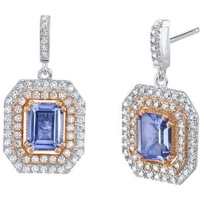 4 Carats Simulated Tanzanite Two-Tone Sterling Silver Octagon Poise Earrings