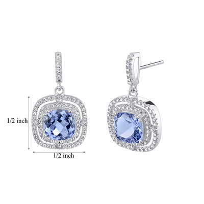6 Carats Simulated Tanzanite Sterling Silver Cushion Swing Earrings