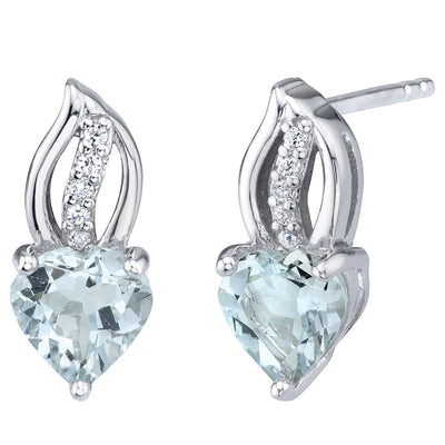 Heart Shape Aquamarine Earrings Sterling Silver 1.25 Carats Total