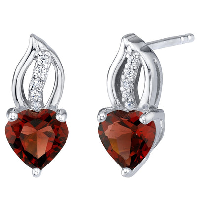 Heart Shape Garnet Earrings Sterling Silver 2 Carats Total
