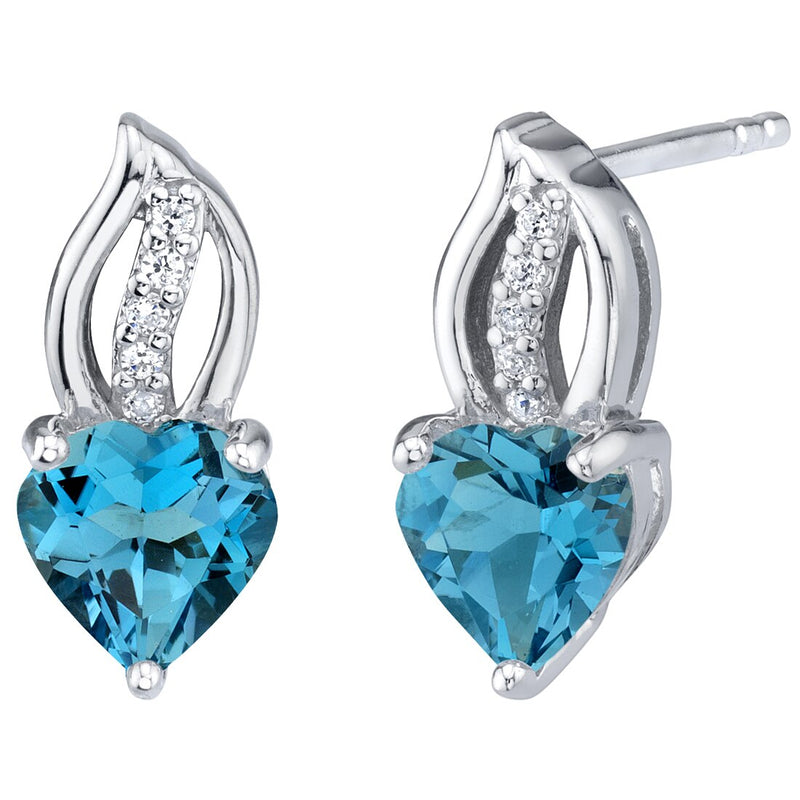 Heart Shape London Blue Topaz Earrings Sterling Silver 2 Carats Total