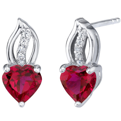 Heart Shape Ruby Earrings Sterling Silver 2 Carats Total