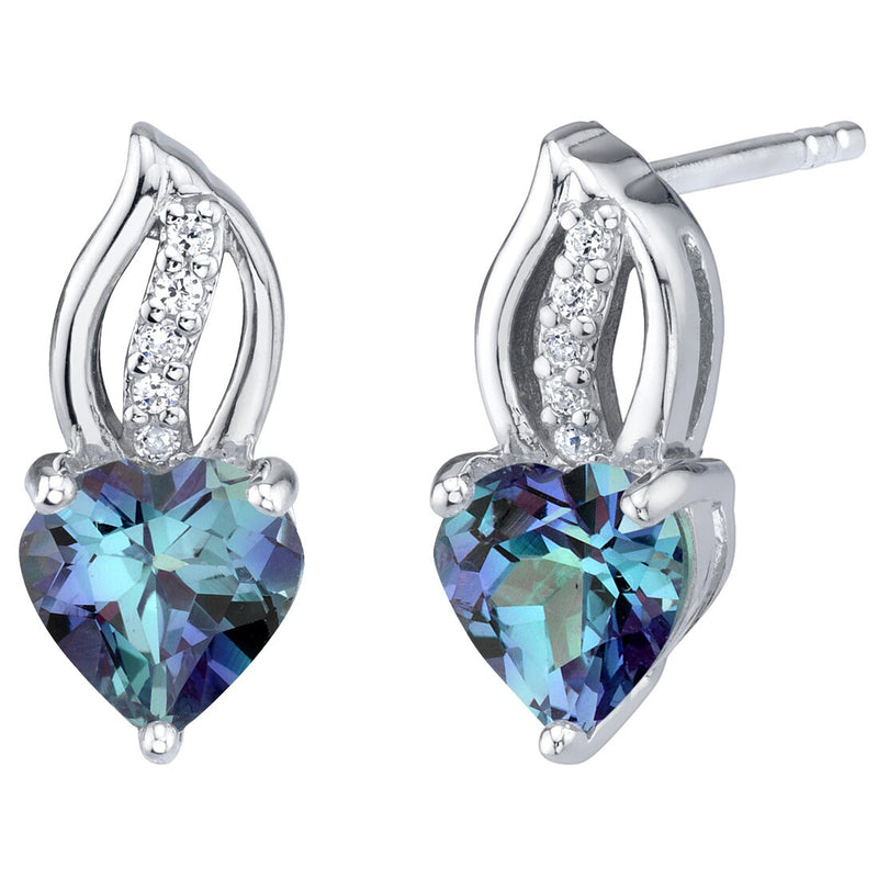 Heart Shape Alexandrite Earrings Sterling Silver 2.25 Carats Total