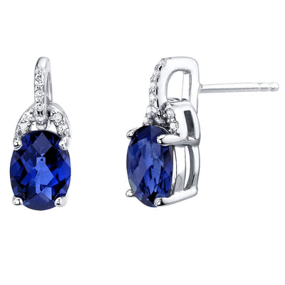Blue Sapphire Pirouette Drop Earrings Sterling Silver 3 Carats Total Oval Shape