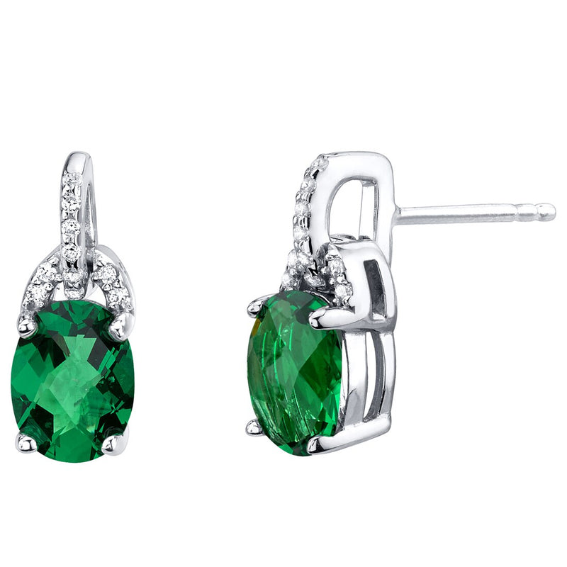 Emerald Pirouette Drop Earrings Sterling Silver 2.25 Carats Total Oval Shape