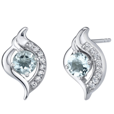 Aquamarine Elvish Stud Earrings Sterling Silver