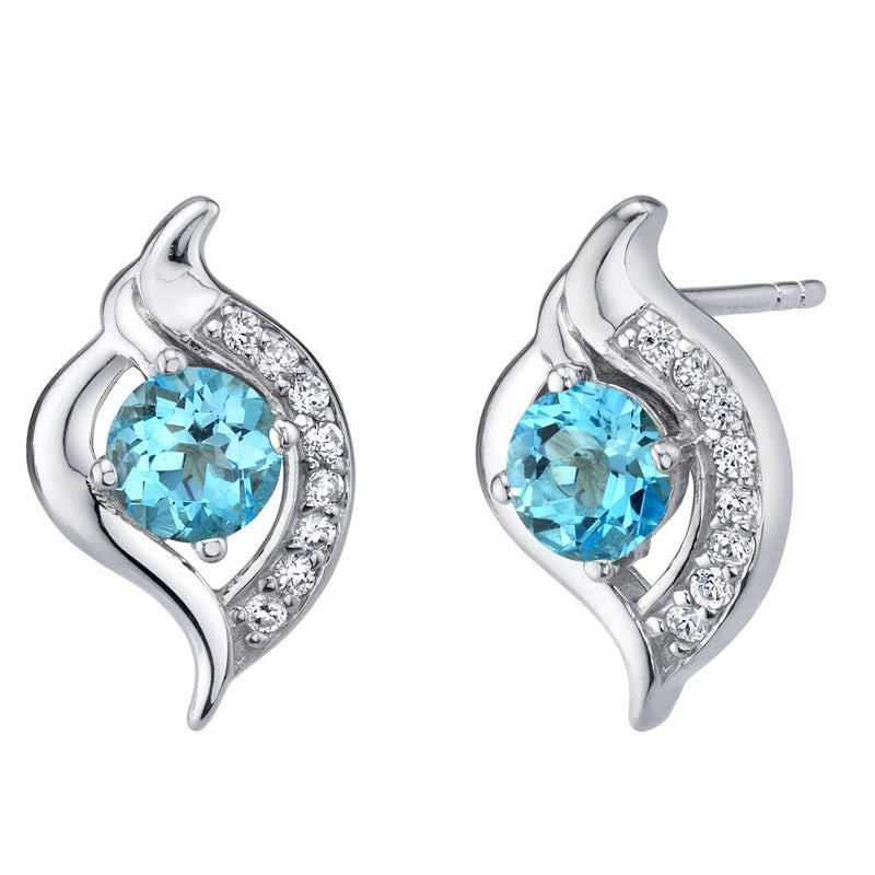 Swiss Blue Topaz Sterling Silver Elvish Stud Earrings 1.25 Carats Total