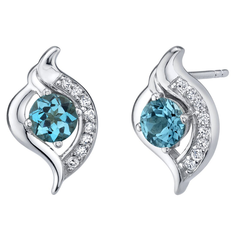 London Blue Topaz Elvish Stud Earrings Sterling Silver 1.25 Carats Total
