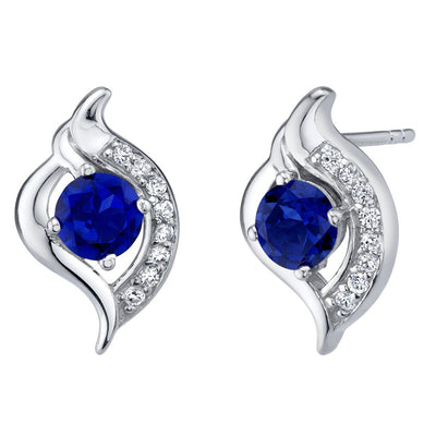 Blue Sapphire Elvish Stud Earrings Sterling Silver 1.25 Carats Total