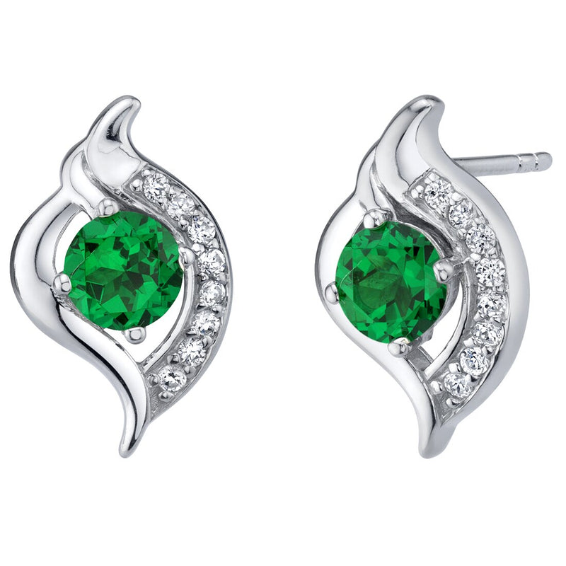 Emerald Elvish Stud Earrings Sterling Silver