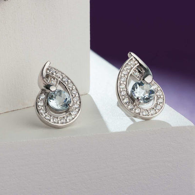 Aquamarine Nautilus Stud Earrings Sterling Silver