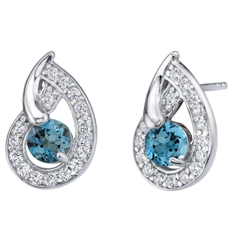 London Blue Topaz Sterling Silver Nautilus Stud Earrings 1.25 Carats Total