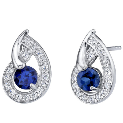 Blue Sapphire Nautilus Stud Earrings Sterling Silver 1.25 Carats Total