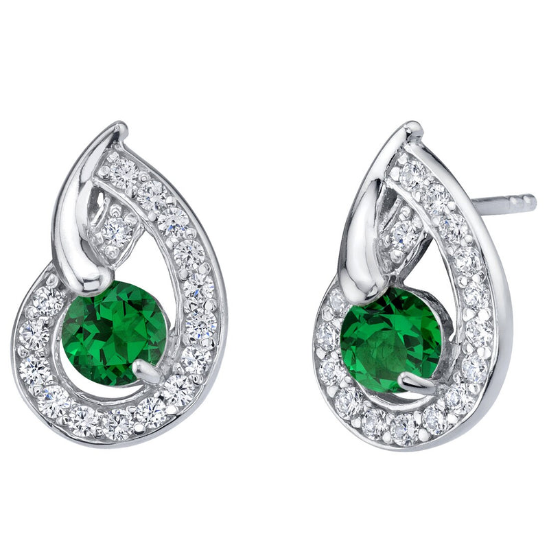 Emerald Nautilus Stud Earrings Sterling Silver