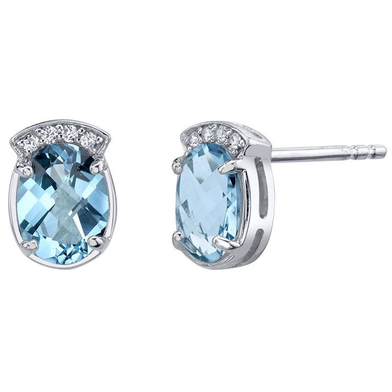 Swiss Blue Topaz Aura Stud Earrings Sterling Silver 2.75 Carats Total Oval Shape