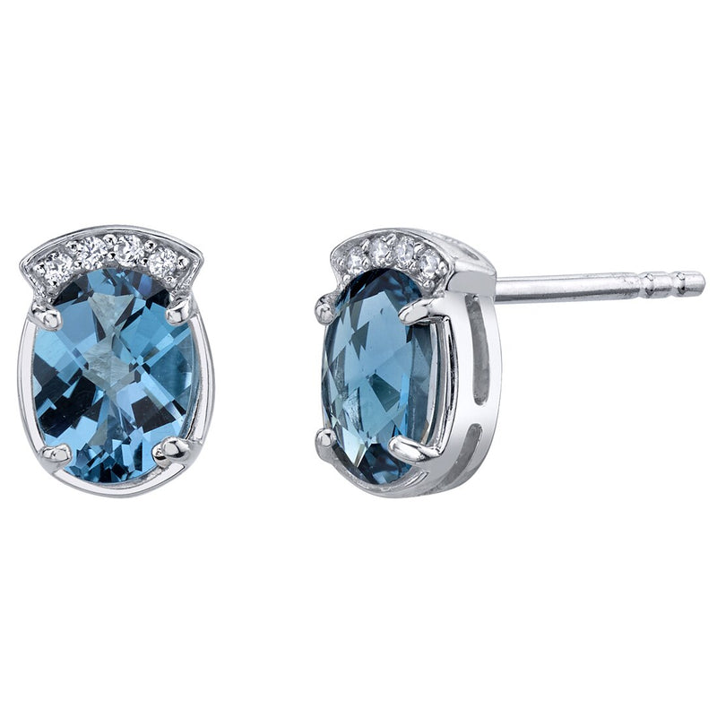 London Blue Topaz Aura Stud Earrings Sterling Silver 2.75 Carats Total Oval Shape