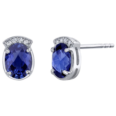 Blue Sapphire Aura Stud Earrings Sterling Silver 3 Carats Total Oval Shape