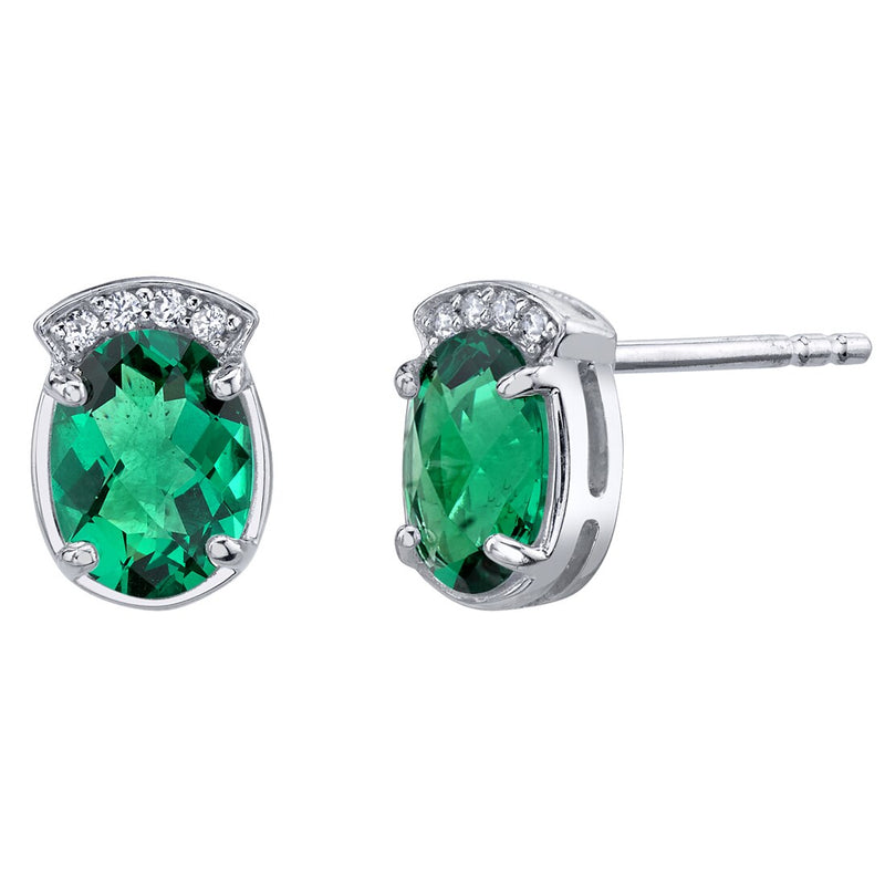 Emerald Aura Stud Earrings Sterling Silver 2 Carats Total Oval Shape
