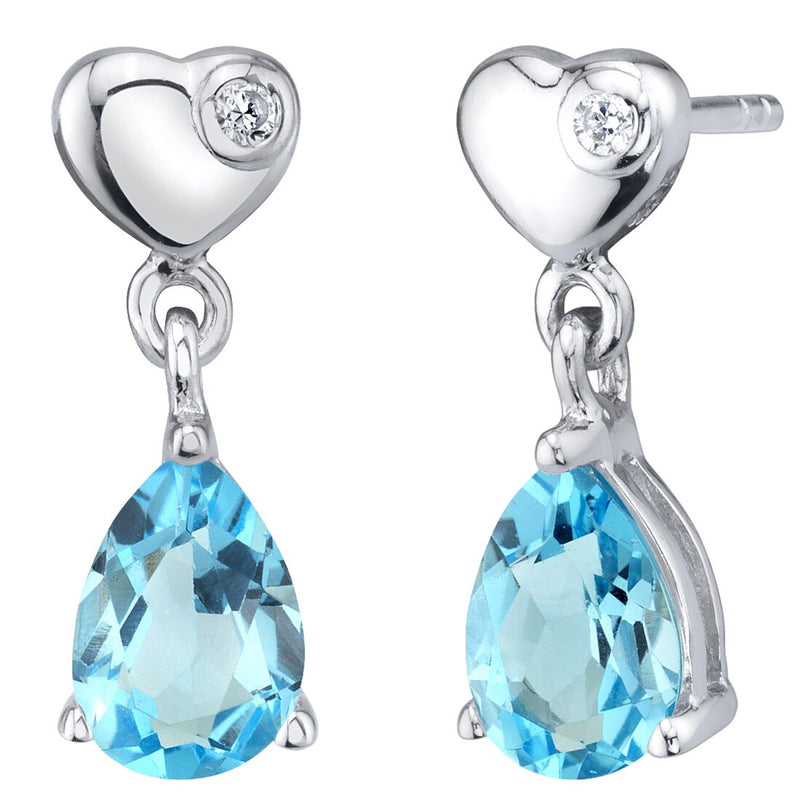 Swiss Blue Topaz Sterling Silver Heart Dangle Drop Earrings 1 50 Carats Total Se8900