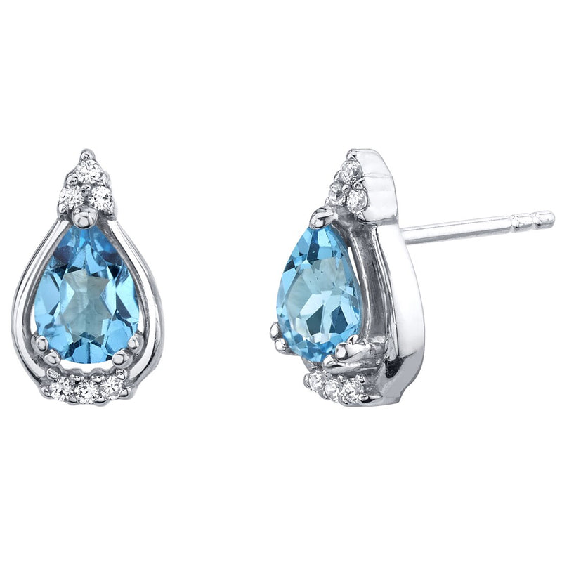 Teardrop Swiss Blue Topaz Empress Stud Earrings Sterling Silver 1.50 Carats Total