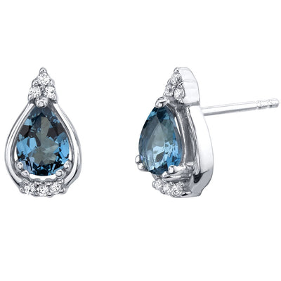 Teardrop London Blue Topaz Empress Stud Earrings Sterling Silver 1.50 Carats Total