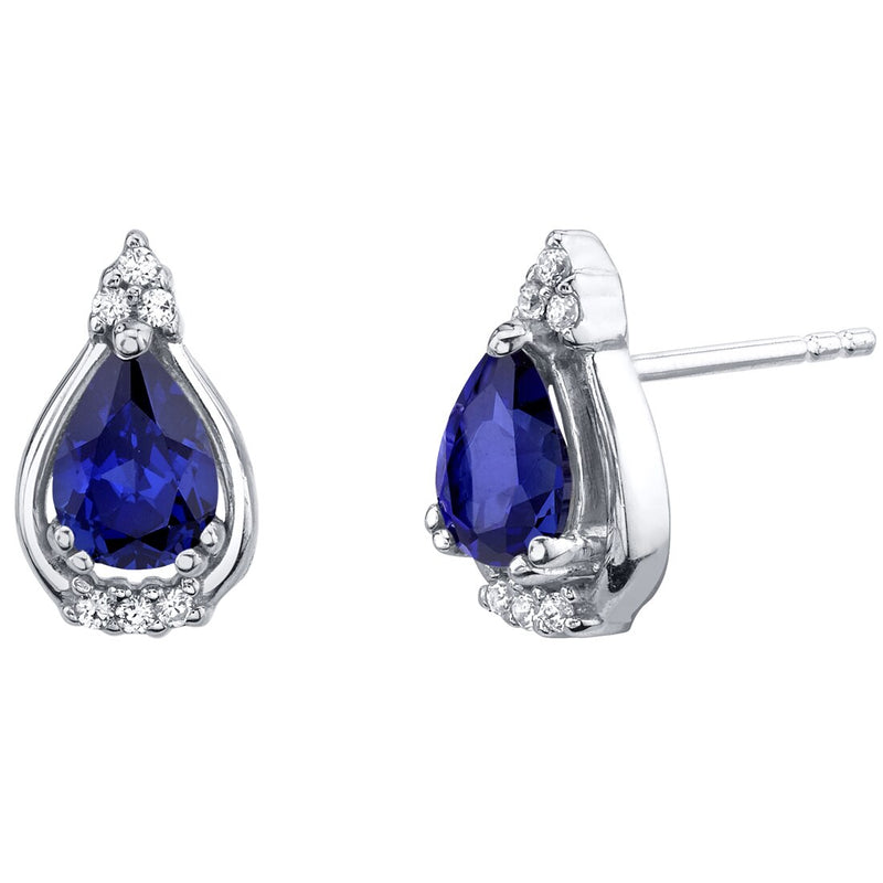 Teardrop Blue Sapphire Empress Stud Earrings Sterling Silver 1.75 Carats Total