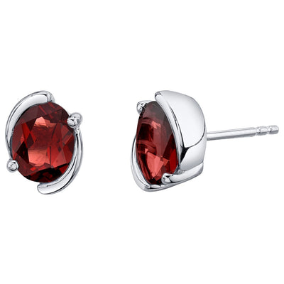 Garnet Bezel Stud Earrings Sterling Silver 3 Carats Total Oval Shape