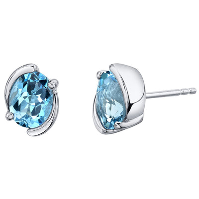 Swiss Blue Topaz Sterling Silver Bezel Stud Earrings 3 Carats Total