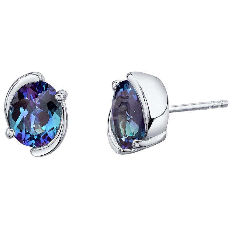 Alexandrite Bezel Stud Earrings Sterling Silver 3.50 Carats Total Oval Shape