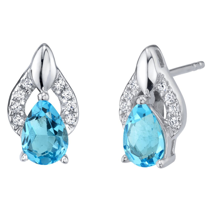 Teardrop Swiss Blue Topaz Finesse Stud Earrings Sterling Silver 1.50 Carats Total