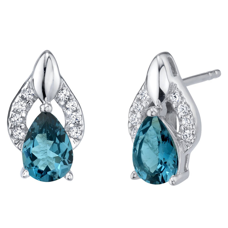 Teardrop London Blue Topaz Finesse Stud Earrings Sterling Silver 1.50 Carats Total