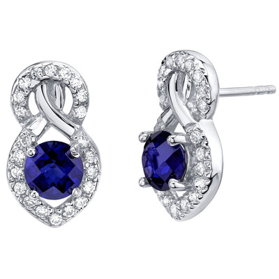 Created Blue Sapphire Sterling Silver Crossover Stud Earrings 2.00 Carats Total