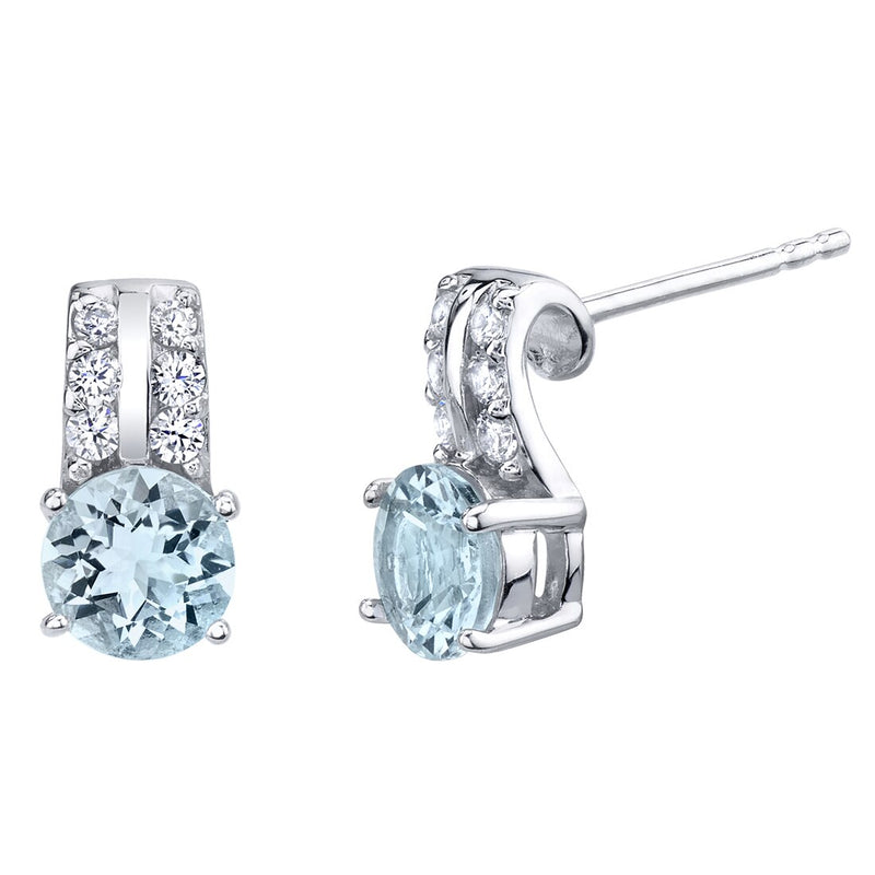 Aquamarine Arc Stud Earrings Sterling Silver 1.25 Carats Total