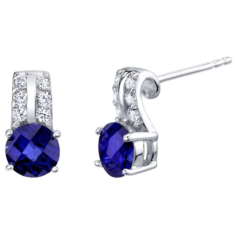 Blue Sapphire Arc Stud Earrings Sterling Silver 2 Carats Total