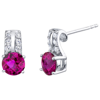 Ruby Arc Stud Earrings Sterling Silver 2 Carats Total