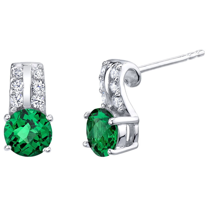 Emerald Arc Stud Earrings Sterling Silver 1.50 Carats Total