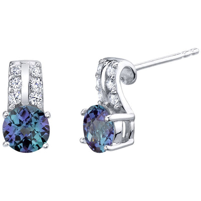 Simulated Alexandrite Sterling Silver Arc Stud Earrings 2.25 Carats Total