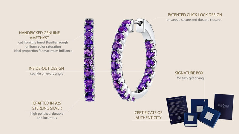 Sterling Silver Amethyst Inside Out Hoop Earrings 3 5 Carats Se9022 infographic with additional information