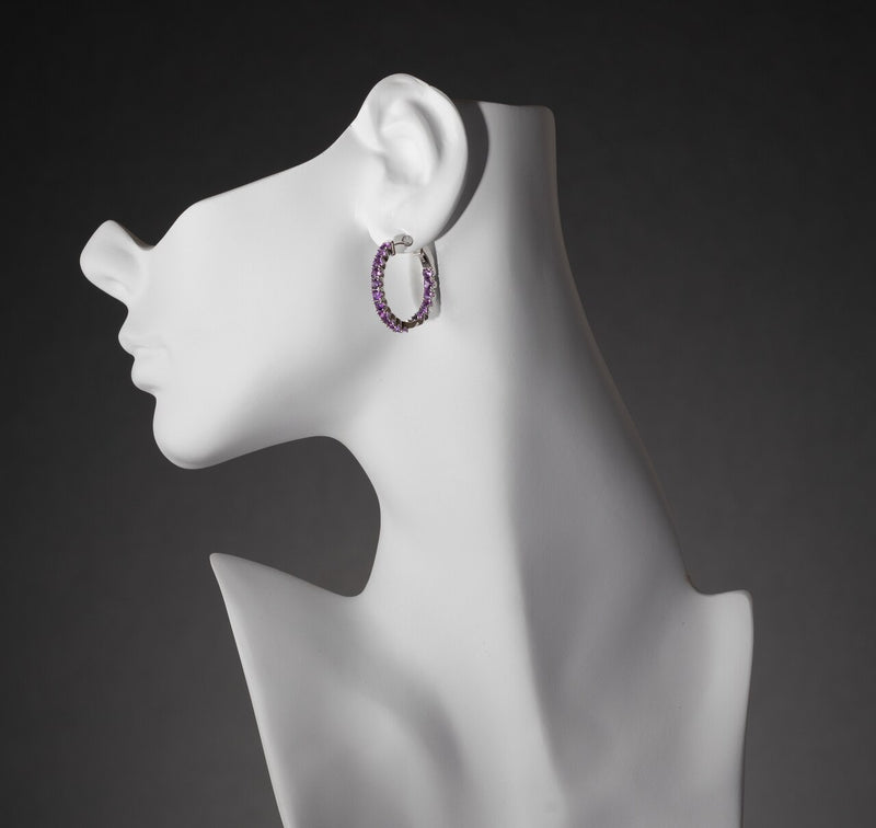 Sterling Silver Amethyst Inside Out Hoop Earrings 3 5 Carats Se9022 on a model
