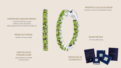 Sterling Silver Peridot Inside Out Hoop Earrings 4 5 Carats Se9024 infographic with additional information