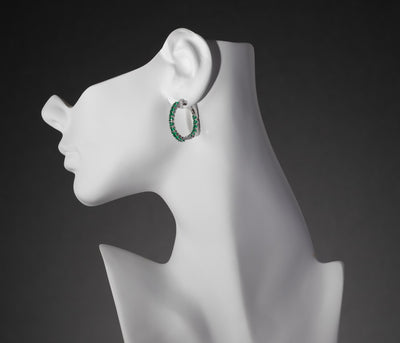 Sterling Silver Simulated Emerald Inside Out Hoop Earrings 3 Carats Se9028 on a model