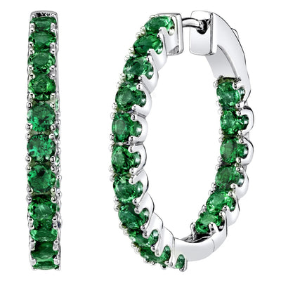 Emerald Inside-Out Hoop Earrings Sterling Silver 3 Carats Total
