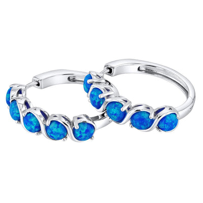 Sterling Silver Created Blue Opal Hoop Earrings 2 5 Carats Se9030 alternate view and angle