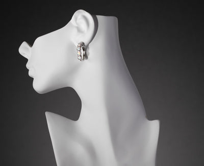 Sterling Silver Created White Opal Hoop Earrings 2 5 Carats Se9032 on a model