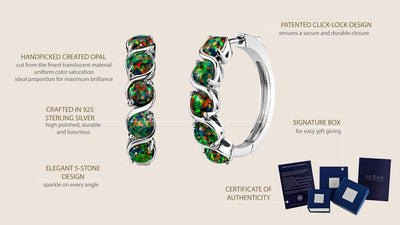 Sterling Silver Created Black Opal Hoop Earrings 2 5 Carats Se9034 infographic with additional information