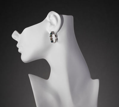 Sterling Silver Created Black Opal Hoop Earrings 2 5 Carats Se9034 on a model