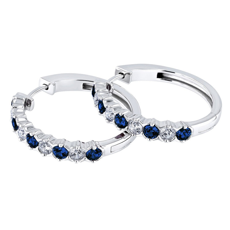 Sterling Silver Created Sapphire Alternating Hoop Earrings 1 5 Carats Se9036 alternate view and angle