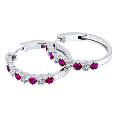 Sterling Silver Created Ruby Alternating Hoop Earrings 1 5 Carats Se9038 alternate view and angle