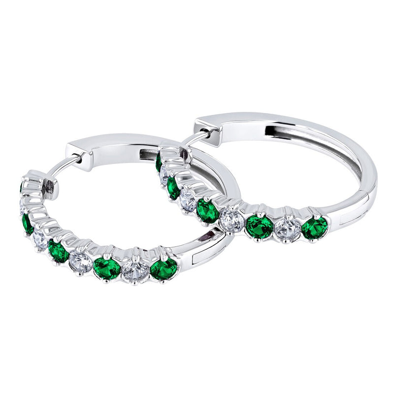 Sterling Silver Simulated Emerald Alternating Hoop Earrings 1 5 Carats Se9040 alternate view and angle